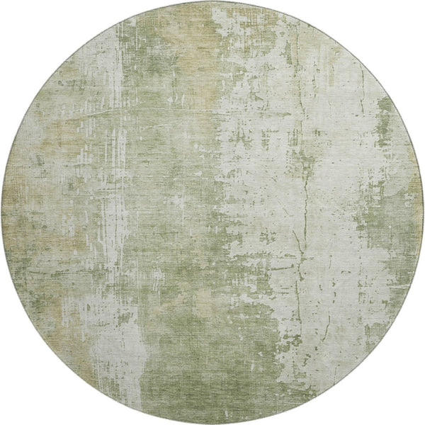 HomeRoots 8' Sage and Ivory Abstract Round Rug - Washable, UV Protected, Stylish & Durable for Modern Homes 696029