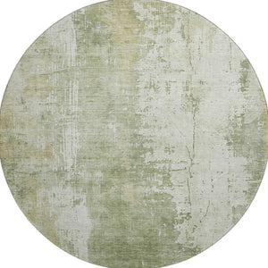 HomeRoots 8' Sage and Ivory Abstract Round Rug - Washable, UV Protected, Stylish & Durable for Modern Homes 696029