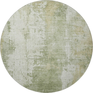 HomeRoots 8' Sage and Ivory Abstract Round Rug - Washable, UV Protected, Stylish & Durable for Modern Homes 696029