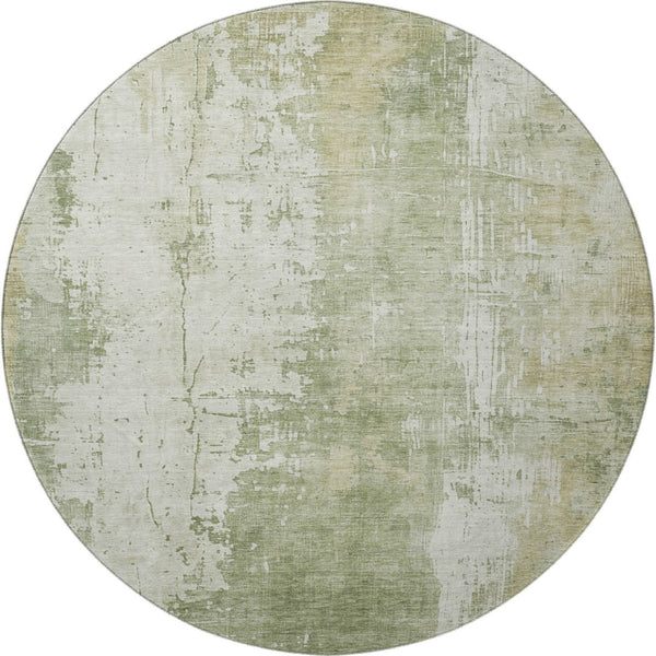 HomeRoots 8' Sage and Ivory Abstract Round Rug - Washable, UV Protected, Stylish & Durable for Modern Homes 696029