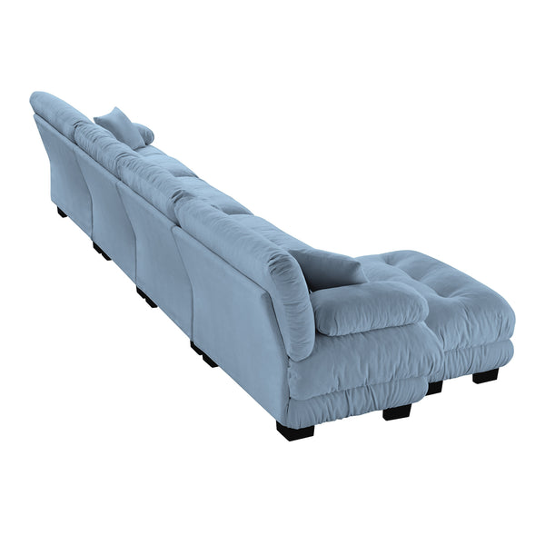 English Elm Free Modular Sectional Sofa - L-Shaped Cloud Couch With Convertible Ottoman & Chic Chenille Blue Finish W714S01179