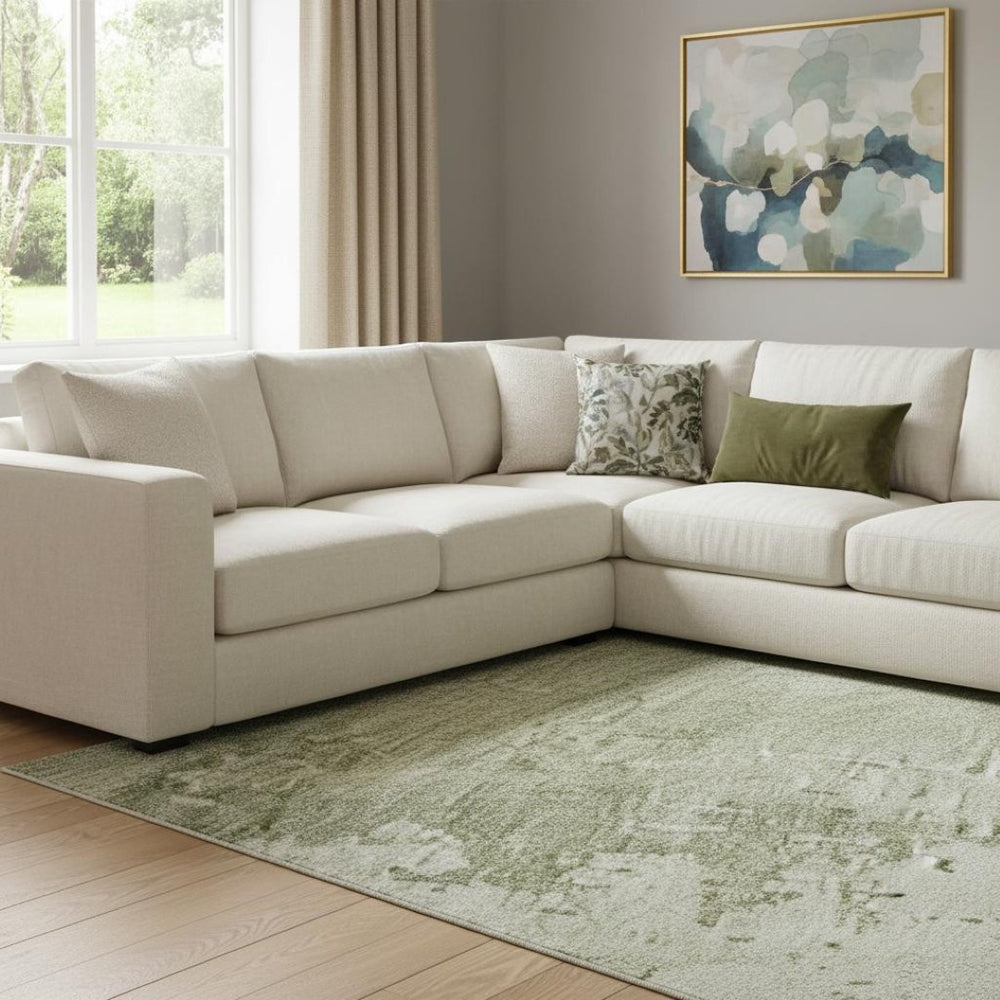 HomeRoots 8' X 10' Sage and Ivory Abstract Area Rug - Washable, UV-Protected, Kid & Pet Friendly Design! 696030