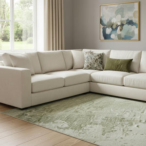HomeRoots 8' X 10' Sage and Ivory Abstract Area Rug - Washable, UV-Protected, Kid & Pet Friendly Design! 696030