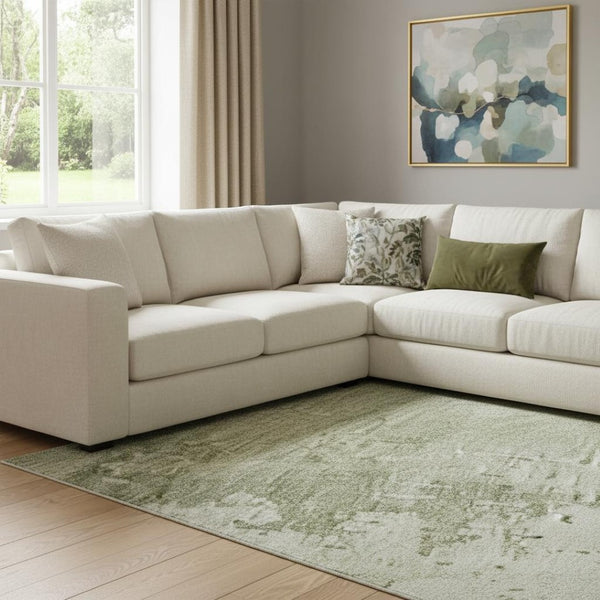 HomeRoots 8' X 10' Sage and Ivory Abstract Area Rug - Washable, UV-Protected, Kid & Pet Friendly Design! 696030