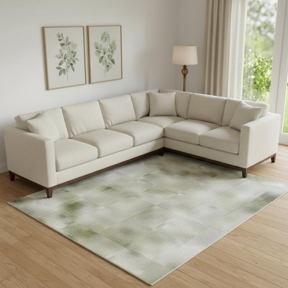 HomeRoots 10' X 14' Sage and Ivory Abstract Area Rug - Washable, UV-Protected, Stylish for High-Traffic Spaces 696032