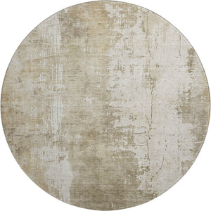 HomeRoots 8' Taupe and Ivory Abstract Round Rug - Washable, Durable, UV-Protected, Perfect for Busy Homes! 696035