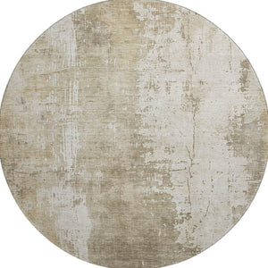 HomeRoots 8' Taupe and Ivory Abstract Round Rug - Washable, Durable, UV-Protected, Perfect for Busy Homes! 696035