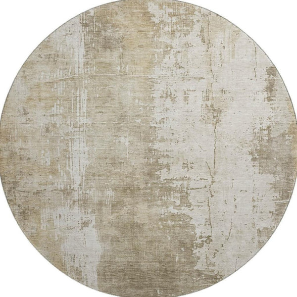 HomeRoots 8' Taupe and Ivory Abstract Round Rug - Washable, Durable, UV-Protected, Perfect for Busy Homes! 696035