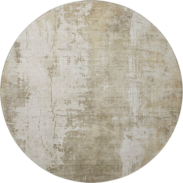 HomeRoots 8' Taupe and Ivory Abstract Round Rug - Washable, Durable, UV-Protected, Perfect for Busy Homes! 696035