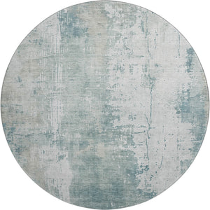 HomeRoots 8' Turquoise and Ivory Abstract Washable Round Rug - UV Protected, Stylish, Easy-Clean Design for All Spaces 696041