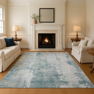 HomeRoots 9' X 12' Turquoise and Ivory Abstract Area Rug - Stylish, Washable, UV-Protected & Durable Design 696043