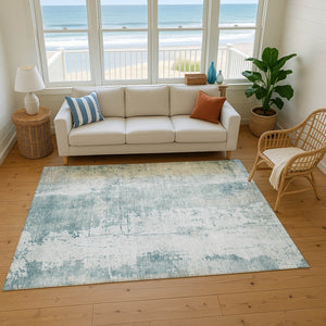HomeRoots 9' X 12' Turquoise and Ivory Abstract Area Rug - Stylish, Washable, UV-Protected & Durable Design 696043