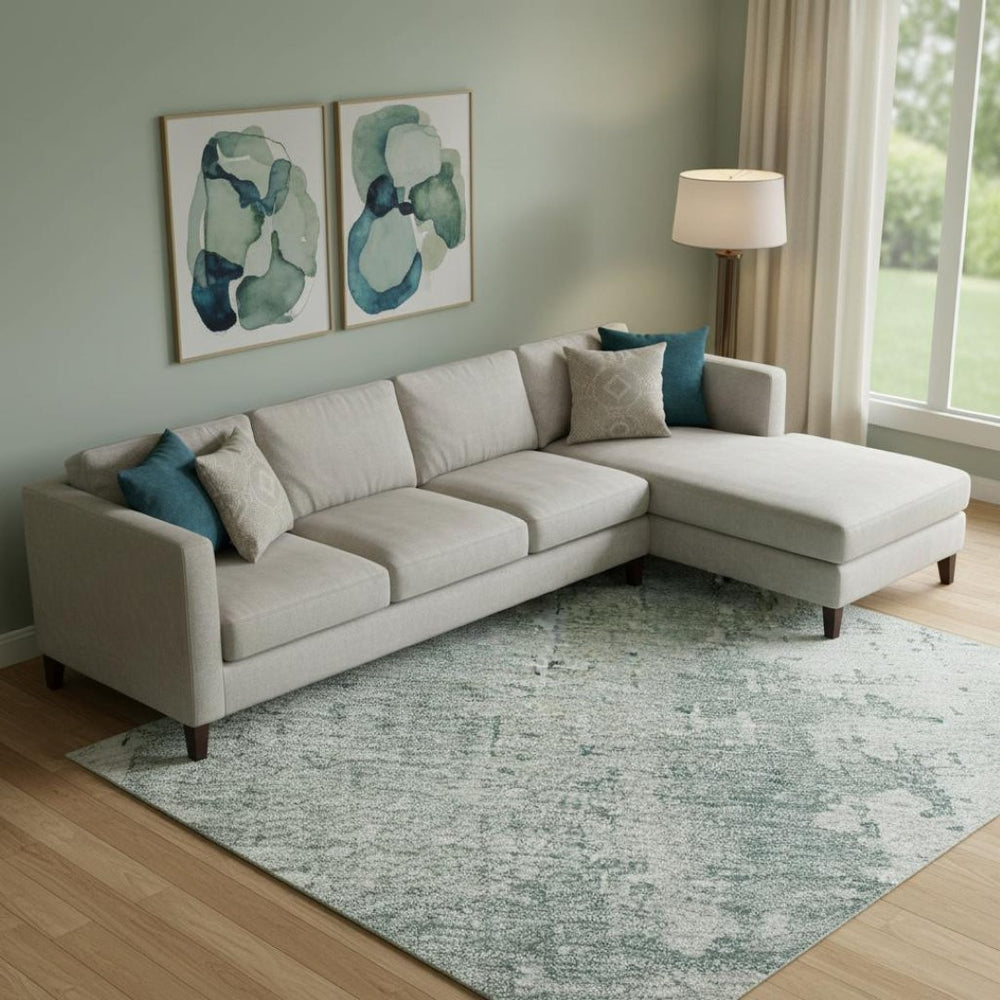 HomeRoots 9' X 12' Turquoise and Ivory Abstract Area Rug - Stylish, Washable, UV-Protected & Durable Design 696043