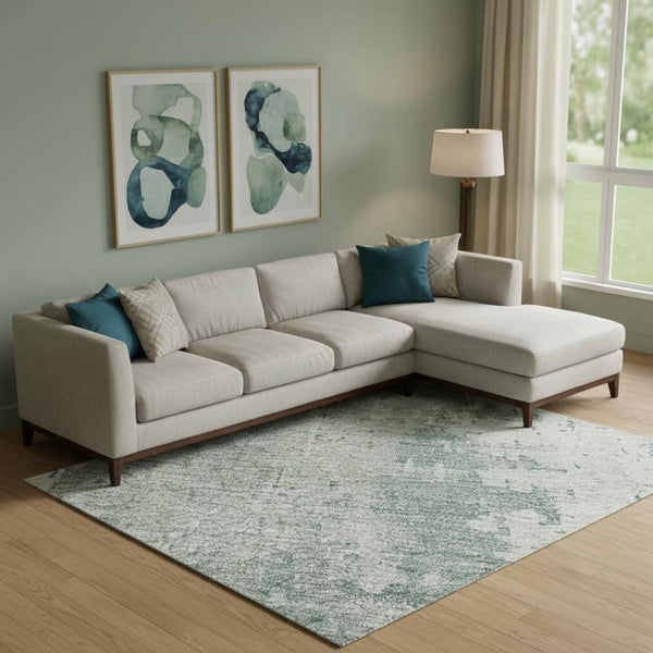 HomeRoots 10' X 14' Turquoise & Ivory Abstract Washable Area Rug - UV Protected, Durable, Easy-Care Design! 696044