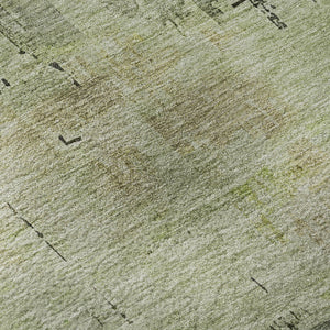 HomeRoots 8' Artichoke Green Charcoal Silver Round Rug - Washable, Stain Resistant, UV Protected for Modern Homes 696047