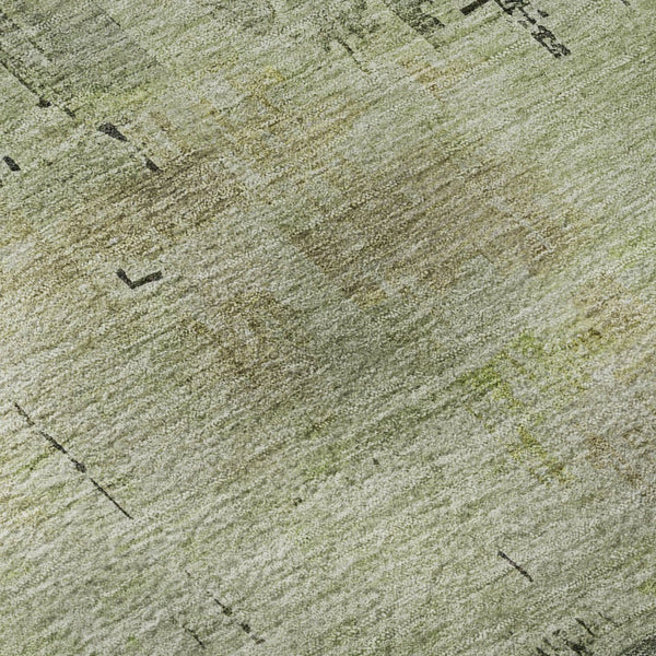 HomeRoots 8' Artichoke Green Charcoal Silver Round Rug - Washable, Stain Resistant, UV Protected for Modern Homes 696047