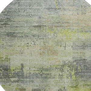 HomeRoots 8' Artichoke Green Charcoal Silver Round Rug - Washable, Stain Resistant, UV Protected for Modern Homes 696047