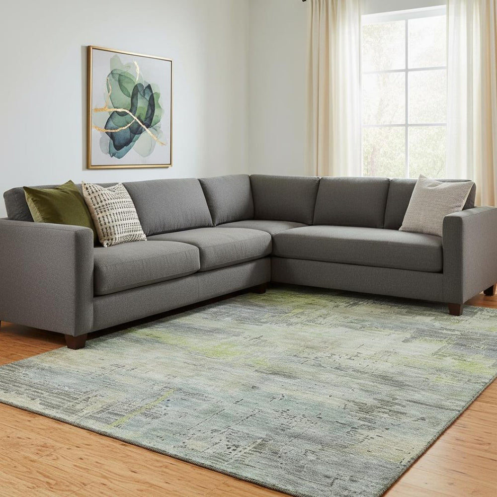 HomeRoots 8' X 10' Artichoke Green Charcoal Silver Abstract Rug - Washable, UV-Protected, Stain-Resistant Elegance! 696048