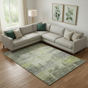HomeRoots 9' X 12' Artichoke Green Abstract Washable Area Rug with UV Protection for High-Traffic Spaces 696049