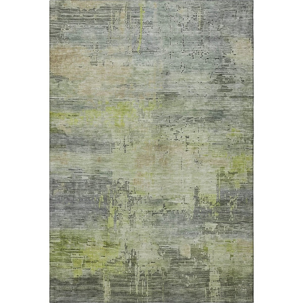 HomeRoots 9' X 12' Artichoke Green Abstract Washable Area Rug with UV Protection for High-Traffic Spaces 696049