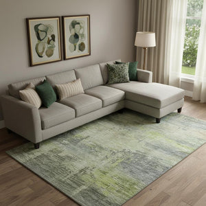HomeRoots 10' X 14' Artichoke Green Abstract Washable Area Rug with UV Protection - Durable & Stylish Design 696050