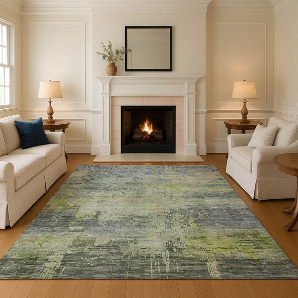 HomeRoots 10' X 14' Artichoke Green Abstract Washable Area Rug with UV Protection - Durable & Stylish Design 696050