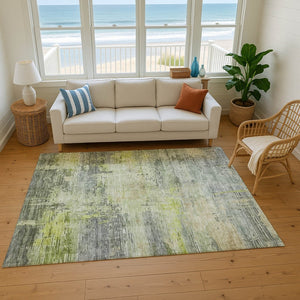 HomeRoots 10' X 14' Artichoke Green Abstract Washable Area Rug with UV Protection - Durable & Stylish Design 696050