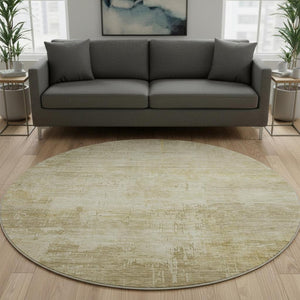 HomeRoots 8' Beige And Wheat Abstract Round Rug - Washable, UV-Protected, Stain-Resistant, Non-Slip Design 696053