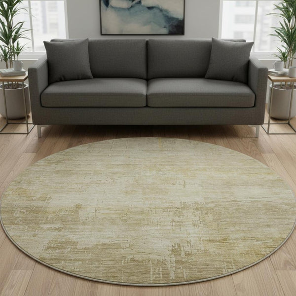 HomeRoots 8' Beige And Wheat Abstract Round Rug - Washable, UV-Protected, Stain-Resistant, Non-Slip Design 696053