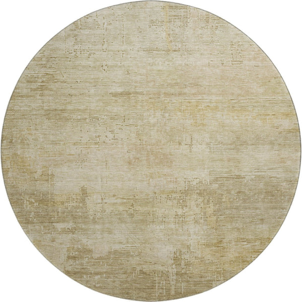 HomeRoots 8' Beige And Wheat Abstract Round Rug - Washable, UV-Protected, Stain-Resistant, Non-Slip Design 696053