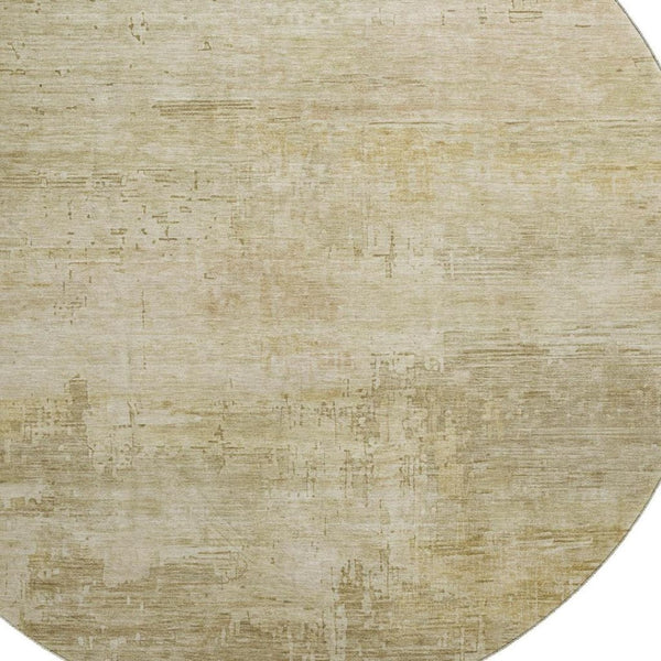 HomeRoots 8' Beige And Wheat Abstract Round Rug - Washable, UV-Protected, Stain-Resistant, Non-Slip Design 696053