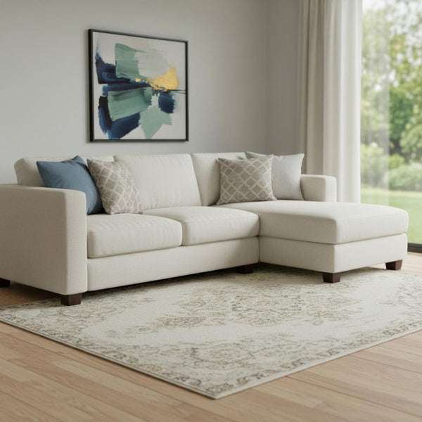HomeRoots 8' X 10' Abstract Beige & Wheat Washable Area Rug – Durable, UV-Protected, Perfect for Any Space! 696054