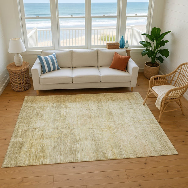HomeRoots 8' X 10' Abstract Beige & Wheat Washable Area Rug – Durable, UV-Protected, Perfect for Any Space! 696054