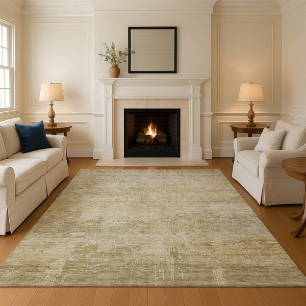 HomeRoots 9' X 12' Beige and Wheat Abstract Area Rug - Durable, Washable, UV-Protected for Modern Homes 696055