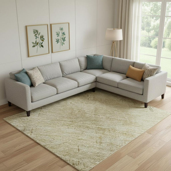 HomeRoots 9' X 12' Beige and Wheat Abstract Area Rug - Durable, Washable, UV-Protected for Modern Homes 696055