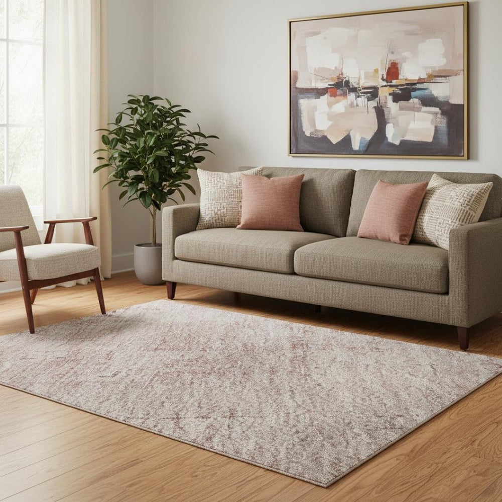 HomeRoots 5' X 8' Blush & Mauve Abstract Washable Area Rug – Kid & Pet Friendly with UV Protection & Non-Slip Backing 696058