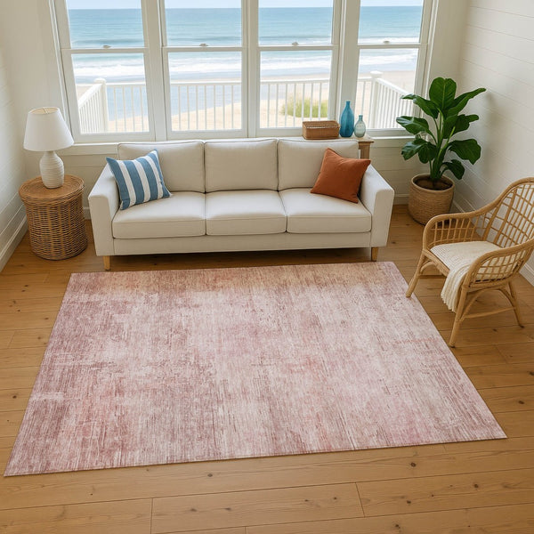 HomeRoots 5' X 8' Blush & Mauve Abstract Washable Area Rug – Kid & Pet Friendly with UV Protection & Non-Slip Backing 696058