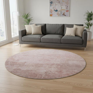 HomeRoots 8' Blush and Mauve Abstract Round Rug – Washable, Stain-Resistant, UV-Protected for Home Comfort 696059