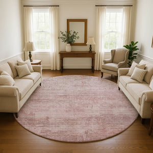 HomeRoots 8' Blush and Mauve Abstract Round Rug – Washable, Stain-Resistant, UV-Protected for Home Comfort 696059