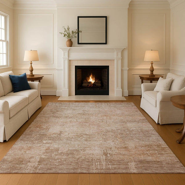 HomeRoots 5' X 8' Coral & Beige Abstract Area Rug - Washable, UV Protected, Perfect for Modern Living Spaces! 696064