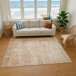 HomeRoots 5' X 8' Coral & Beige Abstract Area Rug - Washable, UV Protected, Perfect for Modern Living Spaces! 696064