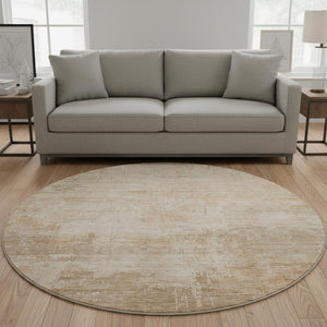 HomeRoots 8' Coral and Beige Abstract Washable Round Rug - Durable, UV-Protected, Ideal for Busy Homes 696065