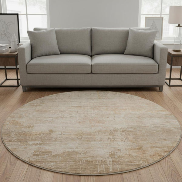 HomeRoots 8' Coral and Beige Abstract Washable Round Rug - Durable, UV-Protected, Ideal for Busy Homes 696065