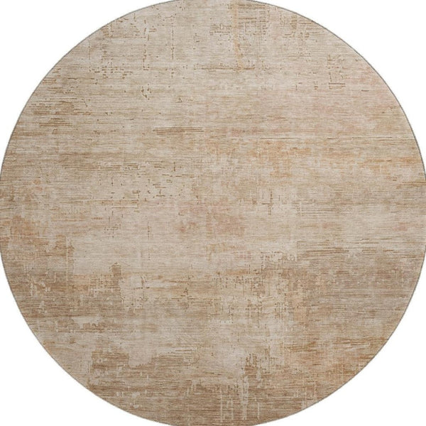 HomeRoots 8' Coral and Beige Abstract Washable Round Rug - Durable, UV-Protected, Ideal for Busy Homes 696065