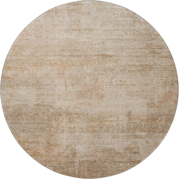 HomeRoots 8' Coral and Beige Abstract Washable Round Rug - Durable, UV-Protected, Ideal for Busy Homes 696065