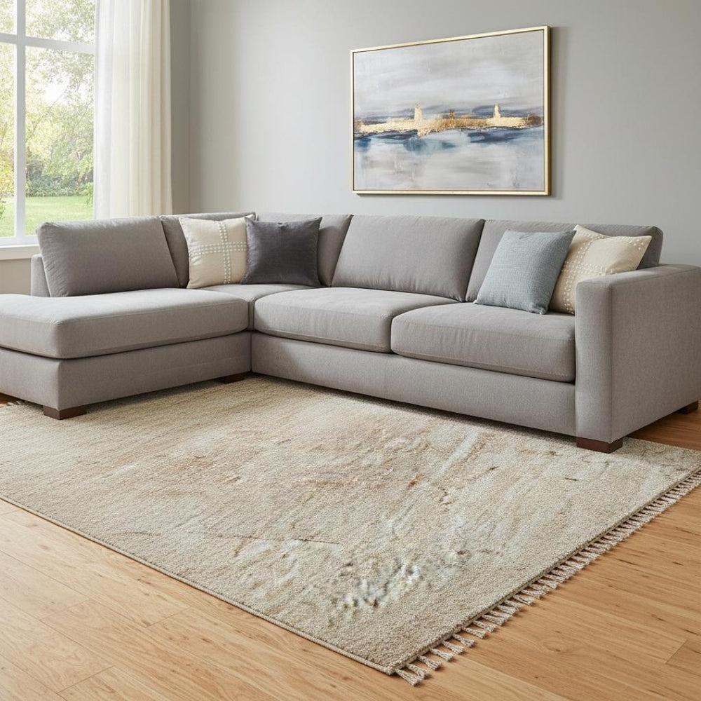 HomeRoots 8' X 10' Coral and Beige Abstract Washable Area Rug – UV Protected, Durable, Family-Friendly Design 696066