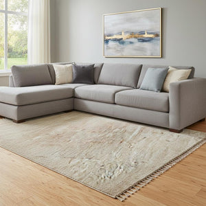 HomeRoots 8' X 10' Coral and Beige Abstract Washable Area Rug – UV Protected, Durable, Family-Friendly Design 696066