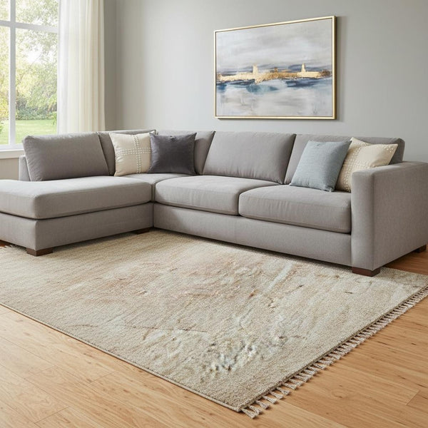 HomeRoots 8' X 10' Coral and Beige Abstract Washable Area Rug – UV Protected, Durable, Family-Friendly Design 696066