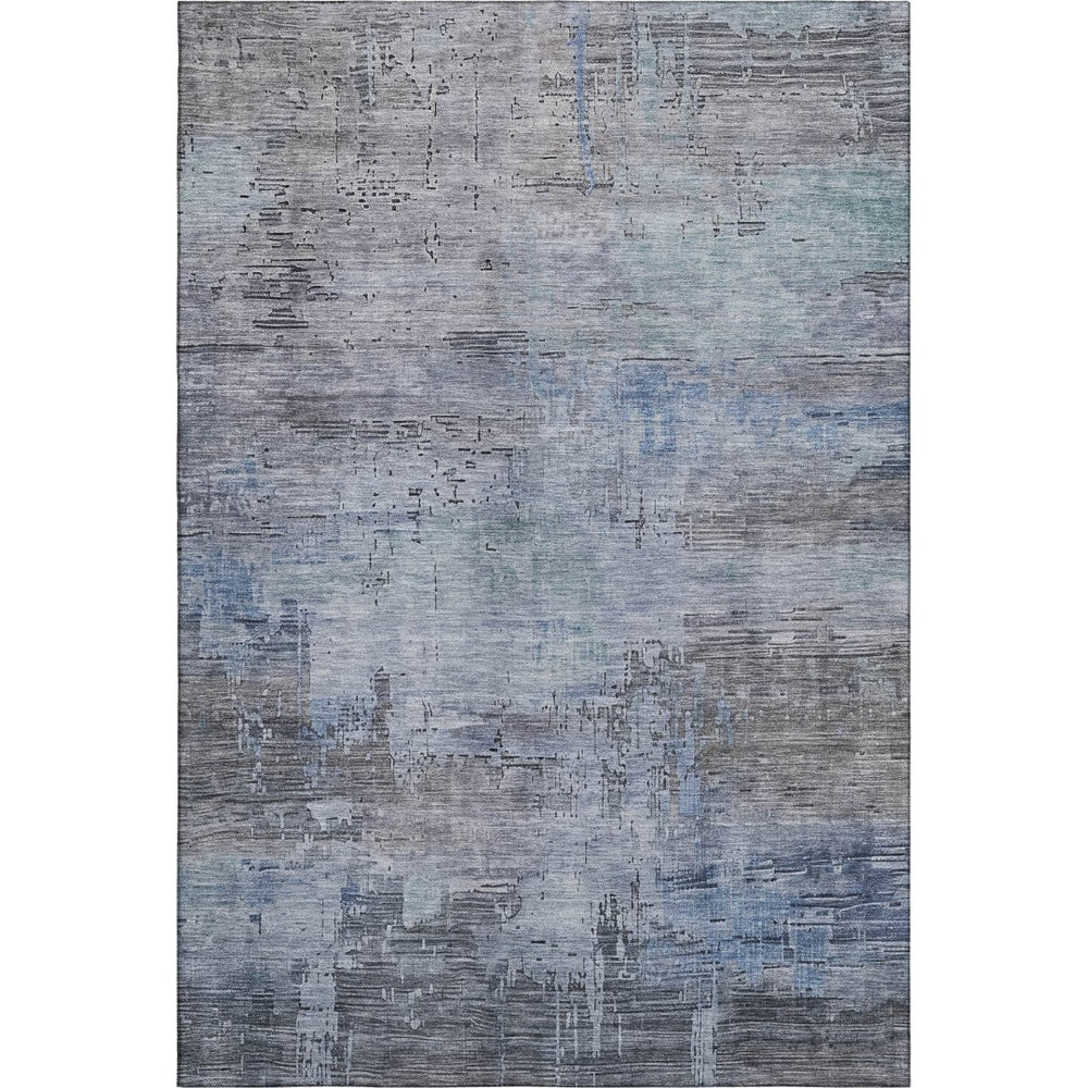 HomeRoots 5' Gray and Blue Abstract Washable Area Rug - Durable, Stain-Resistant, UV-Protected for Homes 696070