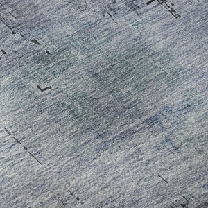 HomeRoots 8' Gray and Blue Abstract Washable Round Area Rug with UV Protection for Modern Homes and Easy Care 696071